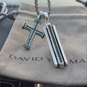 New David Yurman Silver Black Cross diamond Necklace 22” authentic 2 for one